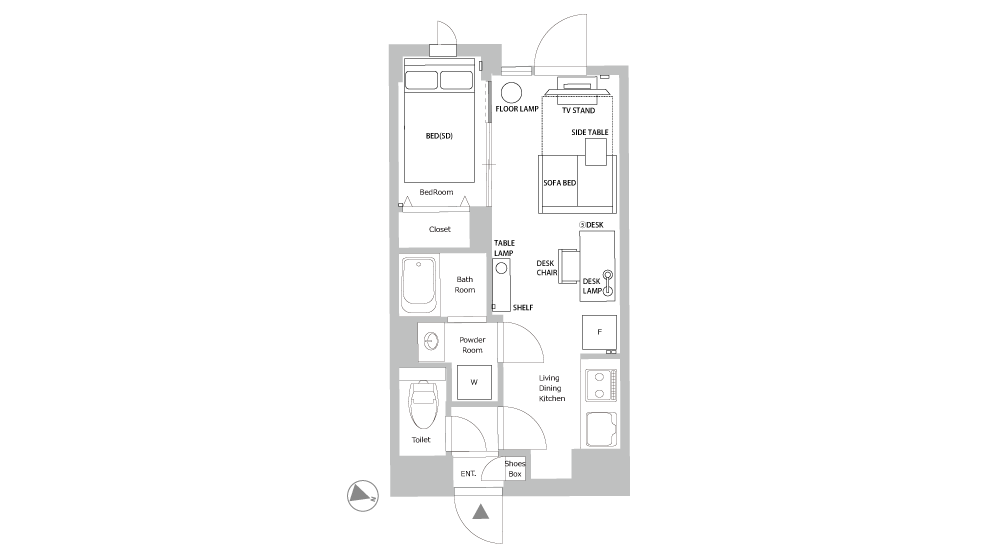 Entire room arrangement/ground plan 全体間取・平面図