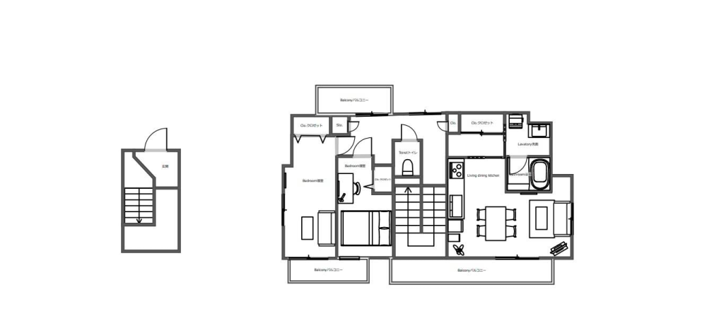 Entire room arrangement/ground plan 全体間取・平面図